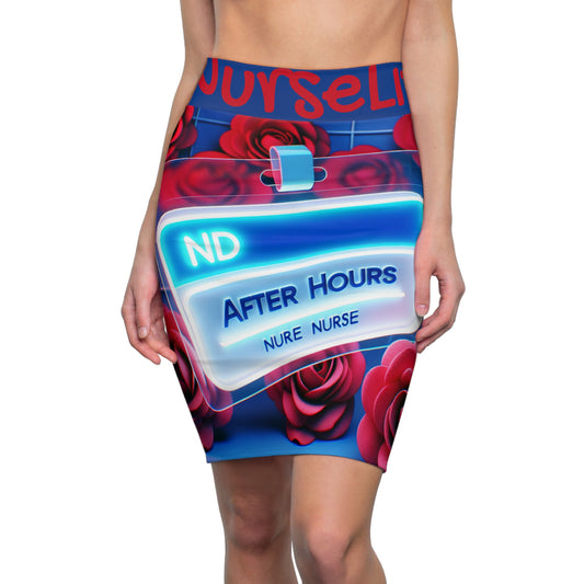 Nurse Scrubs- #NurseLife After Hours Nurse Sexy A Line Pencil Graphic FlowerSkirt